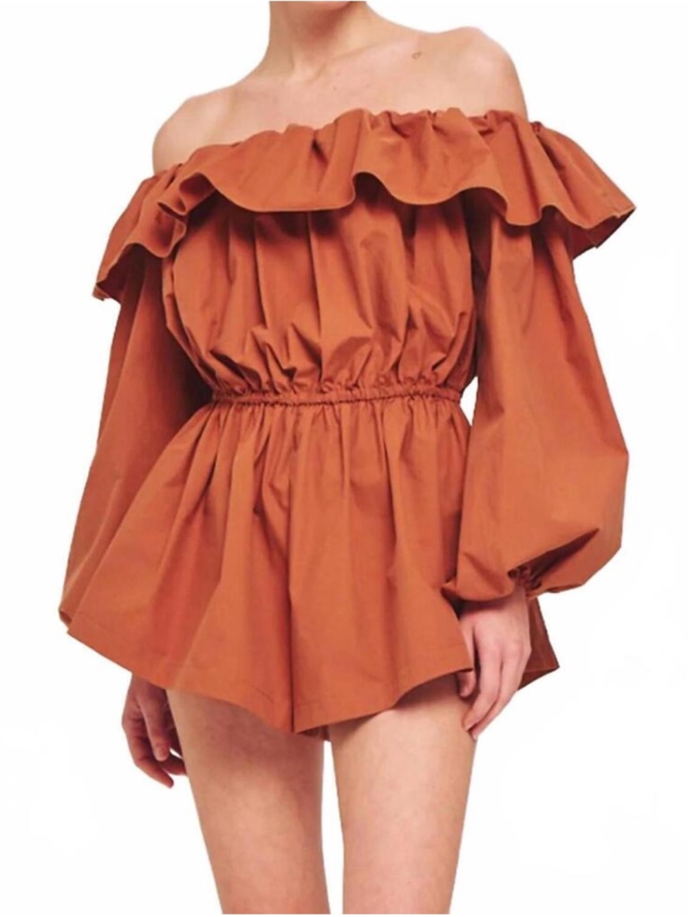 Ronny Kobo Beatriz Off The Shoulder Romper in Bourbon Brown Size Medium NWT